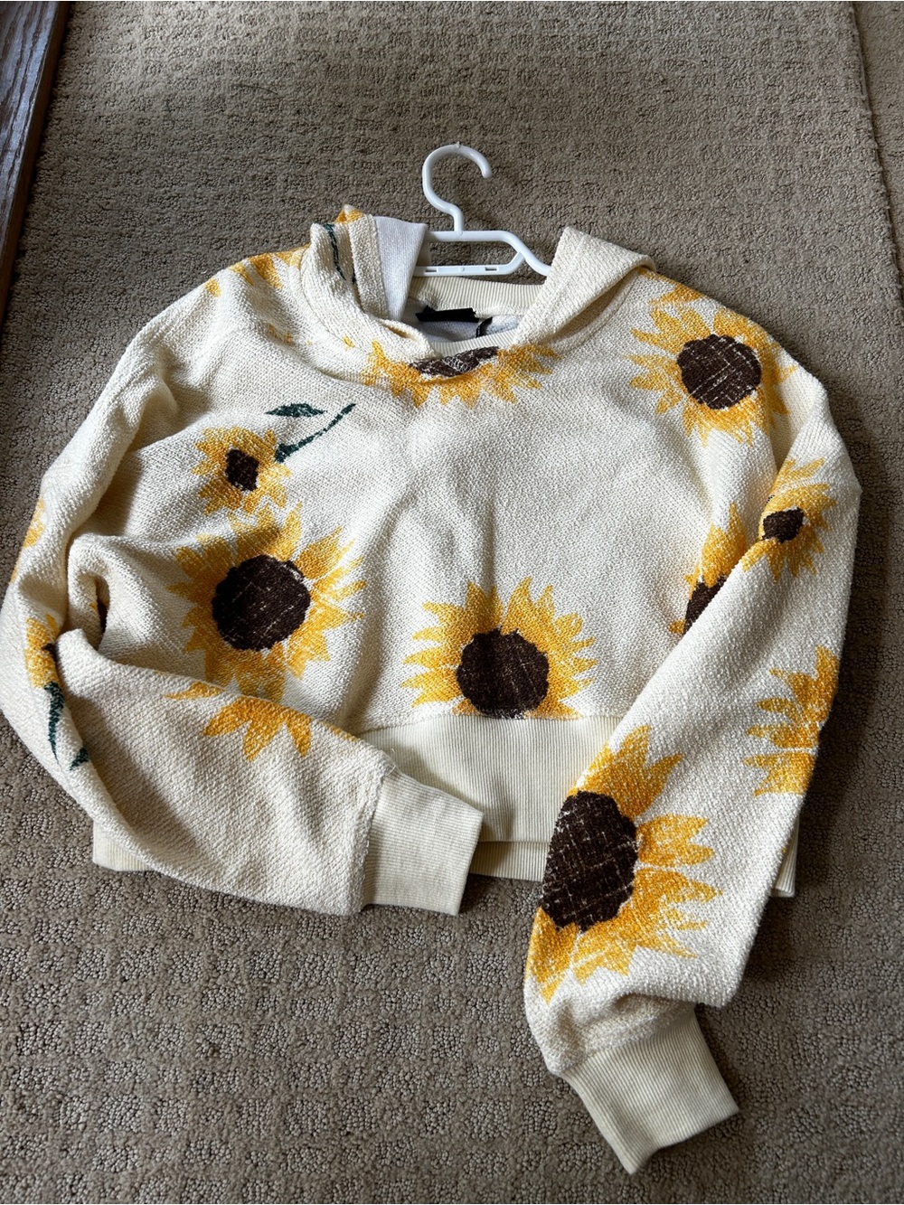 Urban Outfitters Cream Sunflower Print Hoodie Sweater